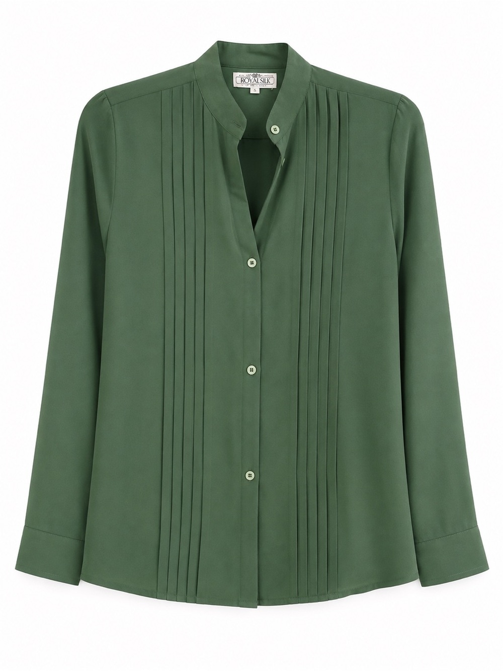 Royal Silk Forest Green Pintuck Button-Down Blouse